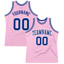 Load image into Gallery viewer, Custom Light Pink Royal-White Authentic Throwback Basketball Jersey