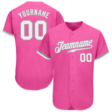 Load image into Gallery viewer, Custom Pink White-Gray Authentic Baseball Jersey
