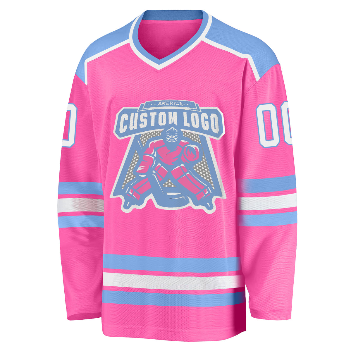 Custom Pink WhiteLight Blue Hockey Jersey Sale Fcustom