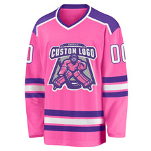 Load image into Gallery viewer, Custom Pink White-Purple Hockey Jersey
