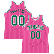 Load image into Gallery viewer, Custom Pink White Pinstripe Kelly Green-White Authentic Basketball Jersey
