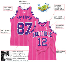 Load image into Gallery viewer, Custom Pink White Pinstripe Purple-White Authentic Basketball Jersey