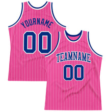 Load image into Gallery viewer, Custom Pink White Pinstripe Royal-White Authentic Basketball Jersey