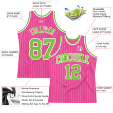 Load image into Gallery viewer, Custom Pink White Pinstripe Neon Green-White Authentic Basketball Jersey