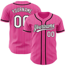 Load image into Gallery viewer, Custom Pink White Pinstripe White-Black Authentic Baseball Jersey