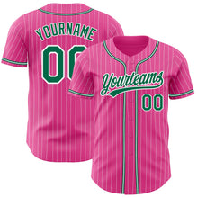 Load image into Gallery viewer, Custom Pink White Pinstripe Kelly Green Authentic Baseball Jersey