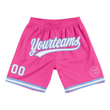 Load image into Gallery viewer, Custom Pink White-Light Blue Authentic Throwback Basketball Shorts