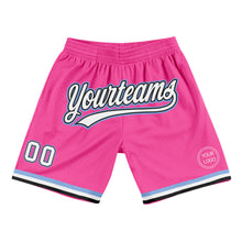 Load image into Gallery viewer, Custom Pink White Black-Light Blue Authentic Throwback Basketball Shorts