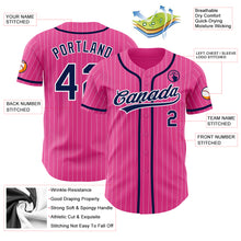 Load image into Gallery viewer, Custom Pink White Pinstripe Navy Authentic Baseball Jersey