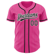 Load image into Gallery viewer, Custom Pink White Pinstripe Black Authentic Baseball Jersey