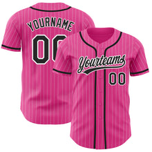 Load image into Gallery viewer, Custom Pink White Pinstripe Black Authentic Baseball Jersey