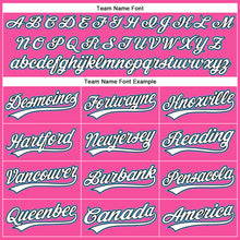 Load image into Gallery viewer, Custom Pink White Pinstripe Sky Blue Authentic Baseball Jersey