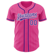 Load image into Gallery viewer, Custom Pink White Pinstripe Purple Authentic Baseball Jersey