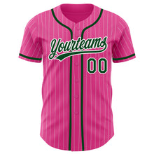 Load image into Gallery viewer, Custom Pink White Pinstripe Green Authentic Baseball Jersey