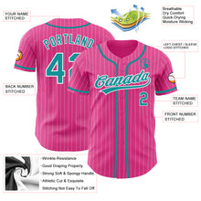 Load image into Gallery viewer, Custom Pink White Pinstripe Teal Authentic Baseball Jersey