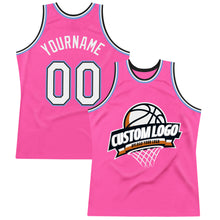 Load image into Gallery viewer, Custom Pink White Black-Light Blue Authentic Throwback Basketball Jersey