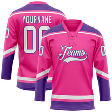 Load image into Gallery viewer, Custom Pink White-Purple Hockey Lace Neck Jersey