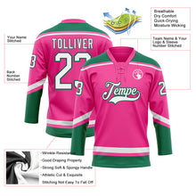 Load image into Gallery viewer, Custom Pink White-Kelly Green Hockey Lace Neck Jersey