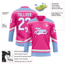 Load image into Gallery viewer, Custom Pink White-Light Blue Hockey Lace Neck Jersey