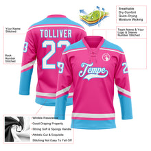 Load image into Gallery viewer, Custom Pink White-Sky Blue Hockey Lace Neck Jersey