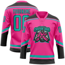 Load image into Gallery viewer, Custom Pink Aqua-Black Hockey Lace Neck Jersey