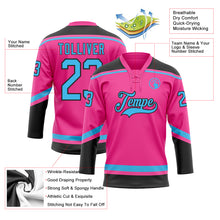 Load image into Gallery viewer, Custom Pink Sky Blue-Black Hockey Lace Neck Jersey