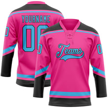 Load image into Gallery viewer, Custom Pink Sky Blue-Black Hockey Lace Neck Jersey