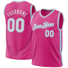 Load image into Gallery viewer, Custom Pink White-Light Blue Authentic Throwback Basketball Jersey