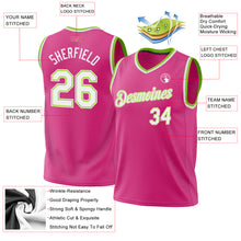 Load image into Gallery viewer, Custom Pink White-Neon Green Authentic Throwback Basketball Jersey