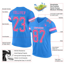 Load image into Gallery viewer, Custom Powder Blue Pink-Black Mesh Authentic Football Jersey