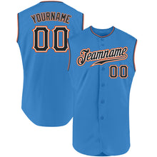 Load image into Gallery viewer, Custom Powder Blue Black-Orange Authentic Sleeveless Baseball Jersey