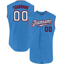 Load image into Gallery viewer, Custom Powder Blue White-Red Authentic Sleeveless Baseball Jersey