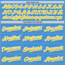 Load image into Gallery viewer, Custom Powder Blue White Pinstripe Gold-White Authentic Baseball Jersey