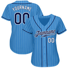 Load image into Gallery viewer, Custom Powder Blue White Pinstripe Navy-White Authentic Baseball Jersey
