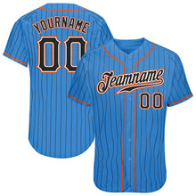 Load image into Gallery viewer, Custom Powder Blue Black Pinstripe Black-Orange Authentic Baseball Jersey