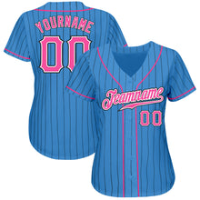 Load image into Gallery viewer, Custom Powder Blue Black Pinstripe Pink-White Authentic Baseball Jersey