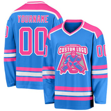 Load image into Gallery viewer, Custom Powder Blue Pink-White Hockey Jersey