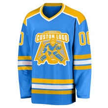 Load image into Gallery viewer, Custom Powder Blue Gold-White Hockey Jersey