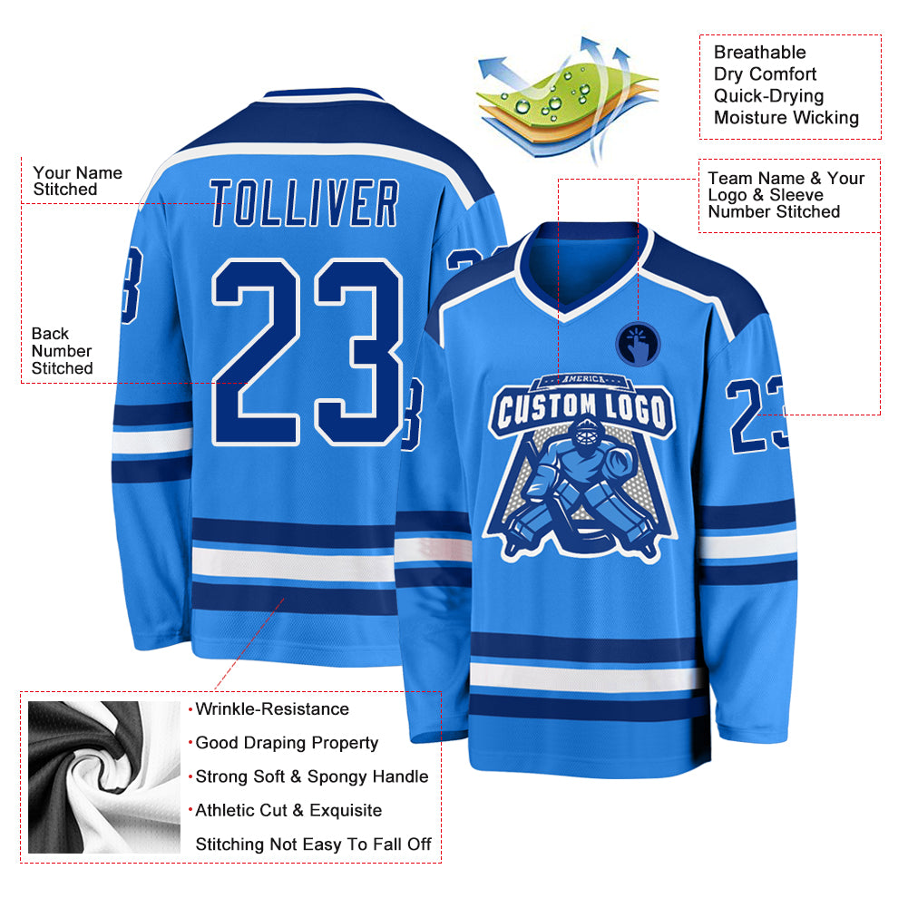 Custom Powder Blue RoyalWhite Hockey Jersey Sale Fcustom