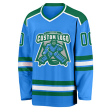 Load image into Gallery viewer, Custom Powder Blue Kelly Green-White Hockey Jersey
