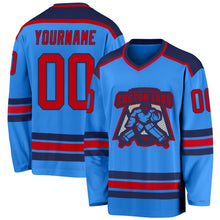Load image into Gallery viewer, Custom Powder Blue Red-Navy Hockey Jersey