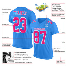 Load image into Gallery viewer, Custom Powder Blue Hot Pink-White Mesh Authentic Football Jersey