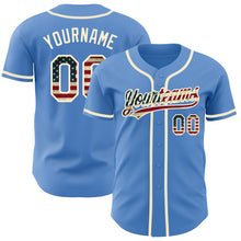 Load image into Gallery viewer, Custom Powder Blue Vintage USA Flag-Cream Authentic Baseball Jersey