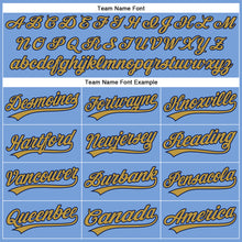 Load image into Gallery viewer, Custom Powder Blue Old Gold-Navy Authentic Baseball Jersey