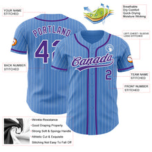 Load image into Gallery viewer, Custom Powder Blue White Pinstripe Purple Authentic Baseball Jersey