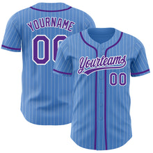 Load image into Gallery viewer, Custom Powder Blue White Pinstripe Purple Authentic Baseball Jersey