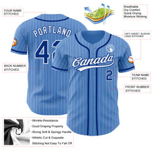 Load image into Gallery viewer, Custom Powder Blue White Pinstripe Royal Authentic Baseball Jersey