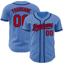 Load image into Gallery viewer, Custom Powder Blue Red Pinstripe Navy Authentic Baseball Jersey