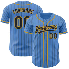 Load image into Gallery viewer, Custom Powder Blue Black Pinstripe Old Gold Authentic Baseball Jersey