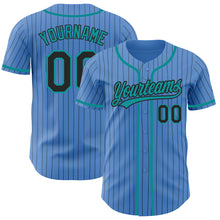 Load image into Gallery viewer, Custom Powder Blue Black Pinstripe Teal Authentic Baseball Jersey